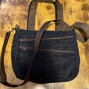 Stylish Black and Brown Crossbody Nylon Bag, Water-Resistant